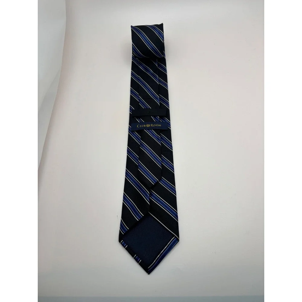Club Room Mens Silk Necktie Black Blue White Diagonal Striped RN121148